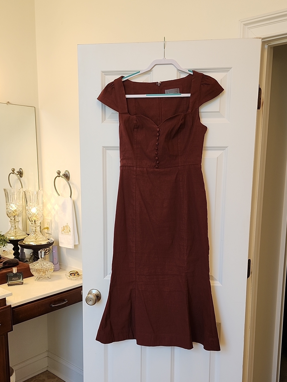 Anthropologie Warm Chocolate Brown Burgundy Cecily Dress